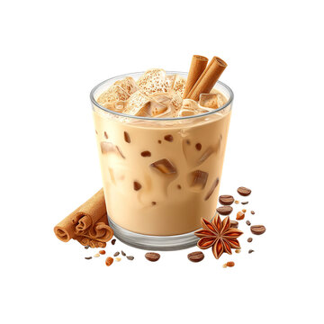 Iced Cinnamon Latte with Spices and Coffee Beans
