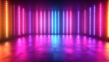 Neon-lit room with vibrant colors