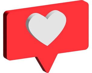 3d white heart on red background