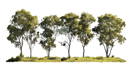 Eucalyptus camaldulensis trees set isolated png daylight sunny, river red gum forest, natural landscape, green vegetation, native Australian tree, vector illustration. © aura studio