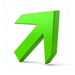 Green arrow isolated on white backdrop. 3D rendering. For business poster or banner.