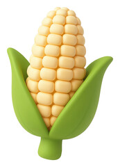 3D Render of a Single Ear of Yellow Corn with Green Husk on Transparent Background