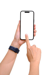 Hand holding smart phone Mockup set Transparent screen isolated - clipping path, Studio shot of Smartphone blank phone screen for Infographic Global Business web site design app