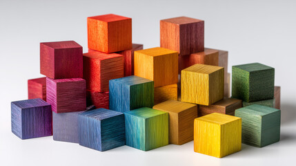 Obraz premium 虹色のグラデーションを表現した木製キューブの集合 | 豊かな色彩表現