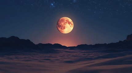 Full orange moon desert landscape