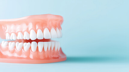 Fototapeta premium Dental Model of Human Teeth and Gums Clean dental model showing full set of human teeth and gums, used for education, dentistry practice, or oral health awareness