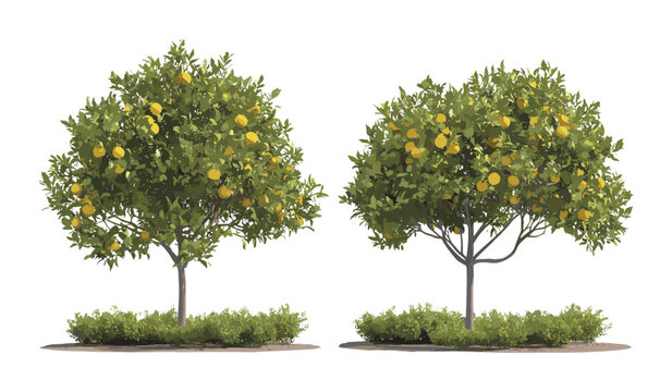Frontal isolated cutout Maclura pomifera trees, Osage orange variety, detailed vector illustration, garden planning asset, ornamental plant library, landscape architecture graphic.