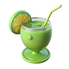 Refreshing Green Drink with Lemon Slice in Glass