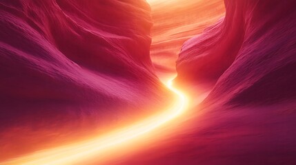Glowing canyon pathway through colorful rock formations