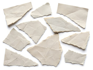 Obraz premium Collection of torn paper pieces with rough edges for scrapbooking and design isolated on white background.