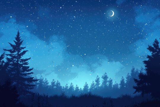 Nighttime forest landscape under a starry sky (1)