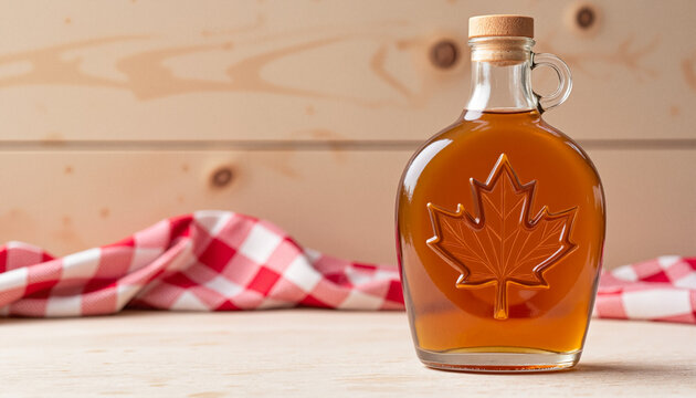 Maple Syrup Bottle with Maple Leaf Emblem, Canada Day Symbolic Decor, Traditional Culinary Identity, Packaging Design