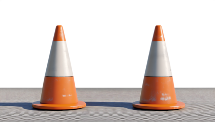 Two traffic cones isolated on a white background png ai generated