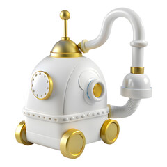 Futuristic 3D Robot Vacuum Cleaner with Pipes and Wheels Design