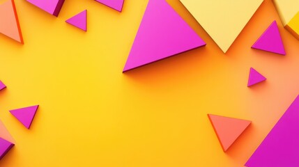 Vibrant yellow background with scattered pink, orange, and yellow triangles