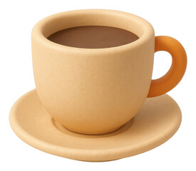 Beige Coffee Cup with Orange Handle on Saucer