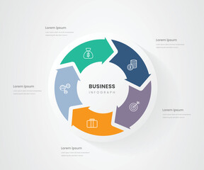 Fototapeta premium 5 section pie circle info graph vector illustration