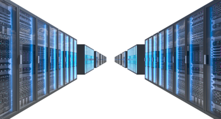 Modern server racks transparent background 3d