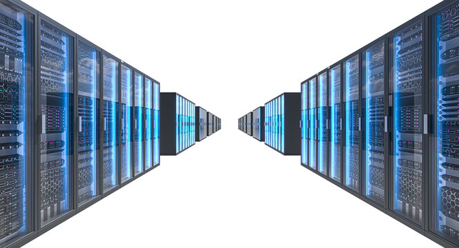 Modern server racks transparent background 3d