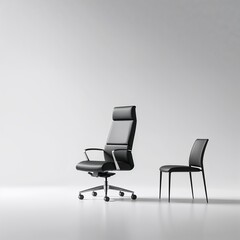 Elegant office chair alongside minimalist side chair in modern workspace with neutral backdrop