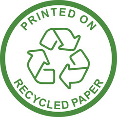 Printed on Recycled Paper Vector Label – Eco Friendly, Green, Sustainable, Badge Design