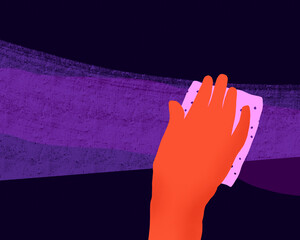 Hand wiping surface with cleaning sponge