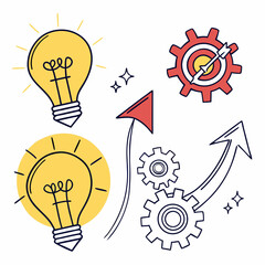 Entrepreneurship concept icons with lightbulbs, strategy, and innovation items