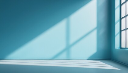 Obraz premium shadow and light from windows on plaster wall minimal abstract light blue background for product presentation