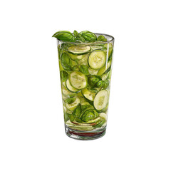 Refreshing Cucumber and Basil Infused Water in Tall Glass