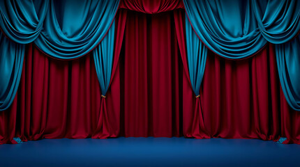 Elegant red and teal stage curtains theater background