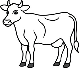 Cute Cartoon Cow Black White Illustration