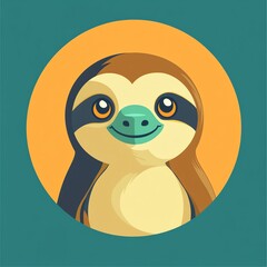 Obraz premium Adorable Sloth Portrait A charming, stylized vector illustration of a happy sloth, set against a vibrant, circular backdrop.