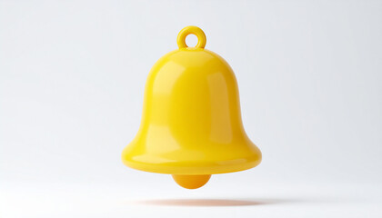 Yellow bell icon isolated on white backdrop. 3D rendering.