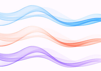 Set of soft colorful abstract waves in blue, coral, and violet on white background