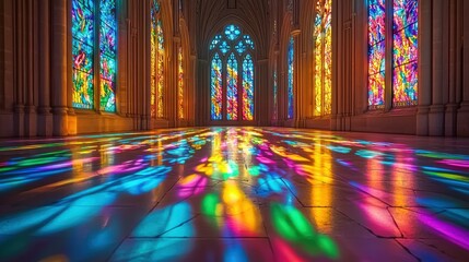 Colorful stained glass cathedral interior