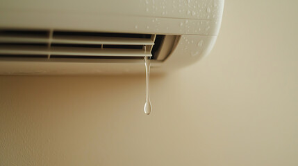 Condensation drips from an indoor climate control unit, signaling potential humidity or maintenance issues in a home or office environment.