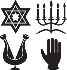 Spiritual Hanukkah Icons Set Star of David Torah Scroll Prayer Hands Menorah