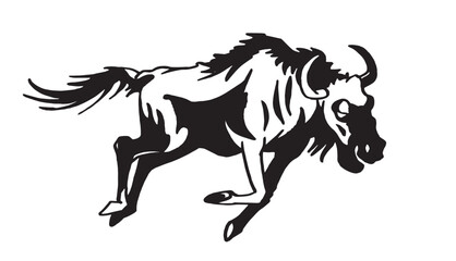 Graphical illustration of buffalo running , vector , tattoo design