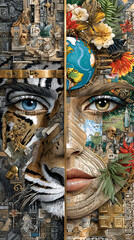 Obraz premium Multicultural Storytelling Art Artistic representation of nature and humanity. Global Roots Visual Identity Contemporary Ethnic Expression