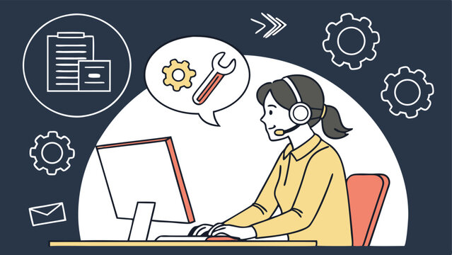 Woman tech support agent working on computer