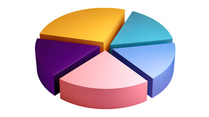Fototapeta premium Minimalist 3D pie chart with rotated slices and matte color scheme, isometric angle, transparent background