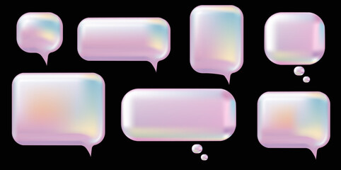 3d y2k Pink Speech Bubble set. Realistic vector illustration design. Balloon 3D style of thinking sign symbol. Metal, luxury, glossy, shiny, chat, dialogue, shape template.