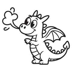 Friendly Smiling Dragon Breathing Smoke Coloring Page for Kids