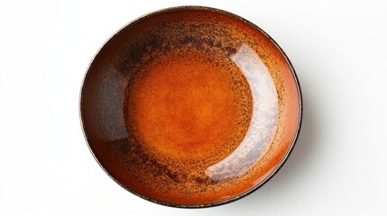 A serene image of a brown ceramic plate on a white surface, highlighting simplicity and visual appeal.