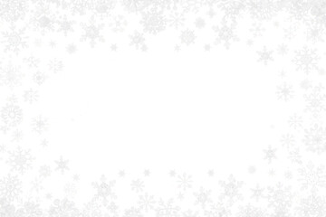 white christmas snowflakes frame border with central copy space isolated on white or transparent png