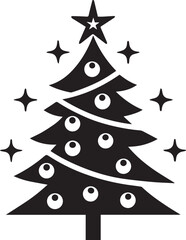 Fototapeta premium Decorated Christmas Tree Icon with Star Flat Vector Style