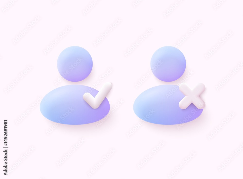 Poster account profile vector icon personal online. white correct and cross checkmark unlock username passw