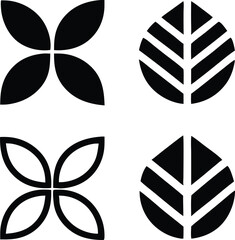 Minimalist black leaf icons set featuring vector shapes in a colorful and modern design