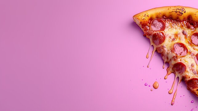 Melted Cheese Pepperoni Pizza Slice on Pink Background