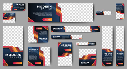 Business promotion and corporation Web banner template set with place for photos. vector